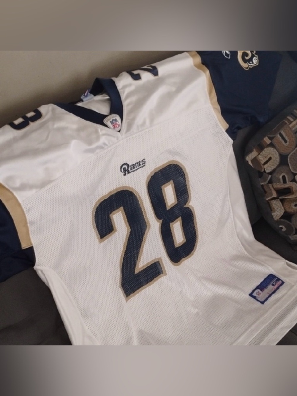 Throwback St Louis Rams #28 Marshall Faulk Reebok NFL On Field Football Jersey